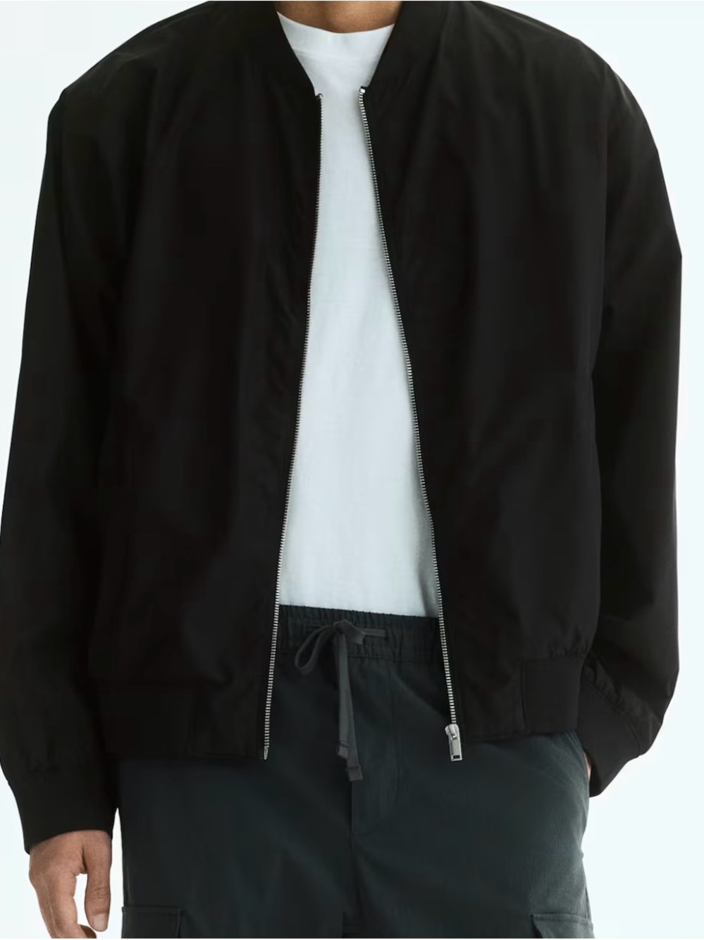 H&M Black Bomber Jacket with Snap-Pocket Details